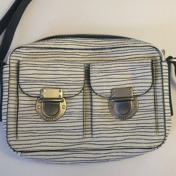 FOSSIL WHITE/BLUE LEATHER CROSS BODY NWOT - Picture 5 of 6